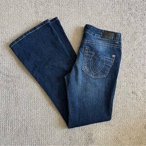 Paris blues dark wash low rise y2k flare jeans